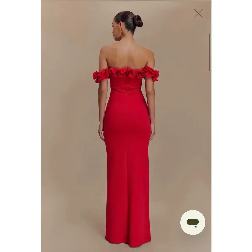 Meshki Red Off-Shoulder Ruffle Maxi Dress - Picture 2 of 16